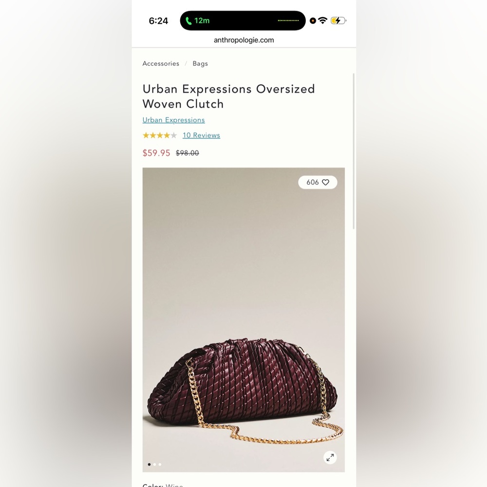 Anthropologie Urban Expressions Oversized Woven Clutch - Burgundy and Gold